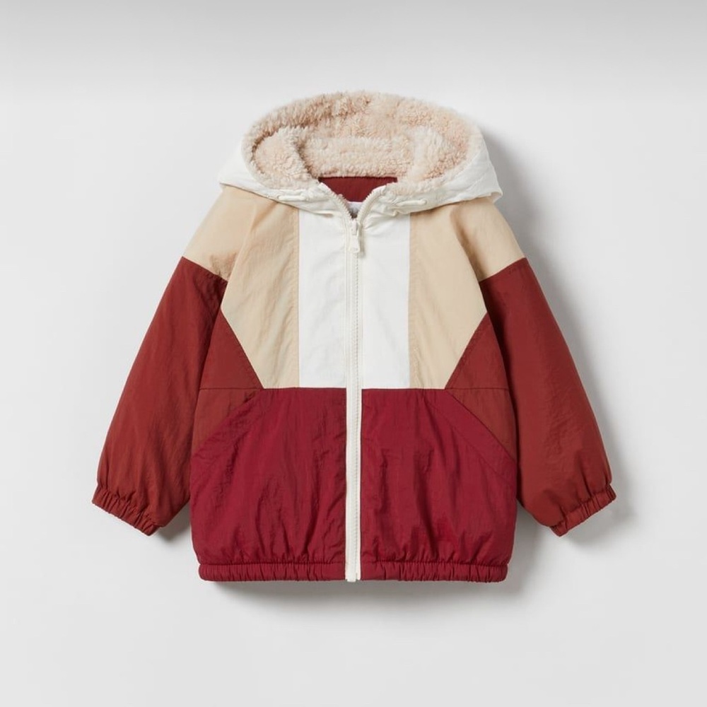 ZARA COLOR BLOCK WATER-REPELLENT FAUX SHEARLING JACKET Size 4-5T